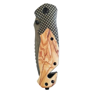 knife with wooden look handle fully closed