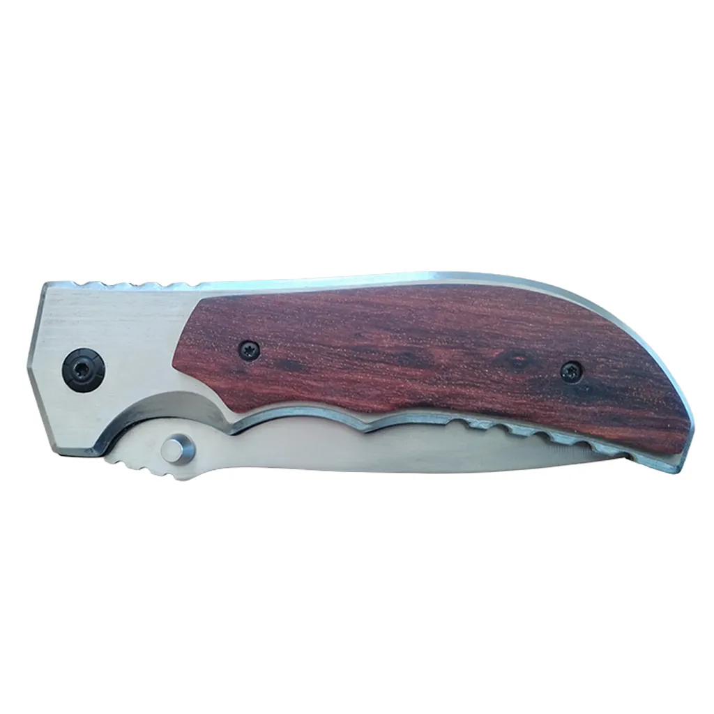 12.5cm folding knife with wooden look handle blade closed