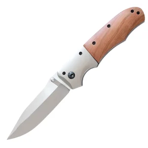 20cm folding knife with stainless steel blade and wooden handle – sharp pocket knife for outdoor and everyday use