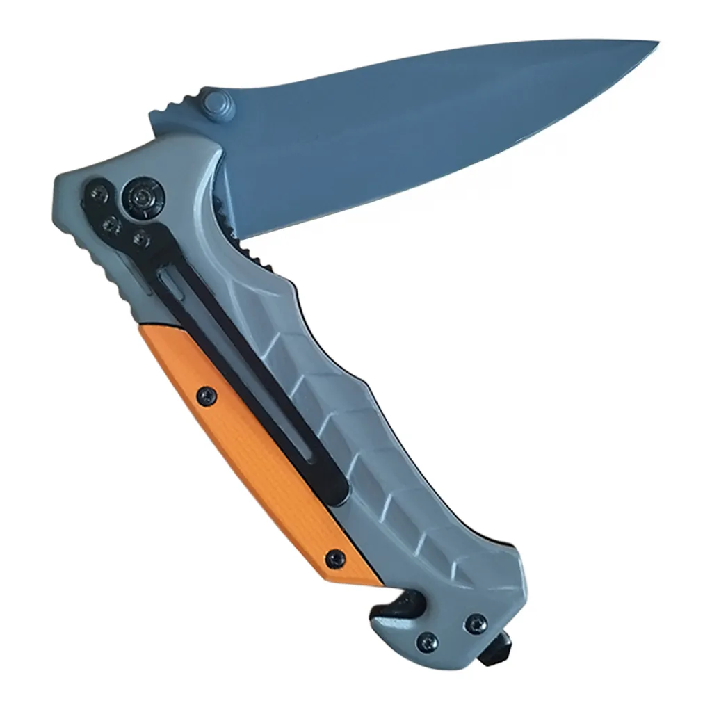 Folding Knife with Orange Handle 220mm with Glass Breaker & Seatbelt Cutter