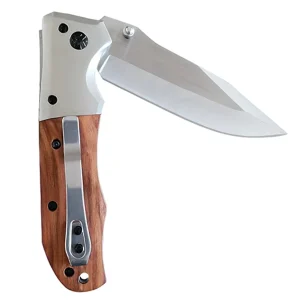 20cm Folding Knife with Wooden Look Handle and Belt Clip