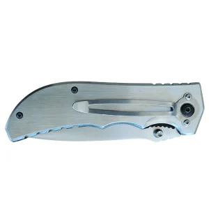 full steel side with belt clipof folding pocket knife blade closed