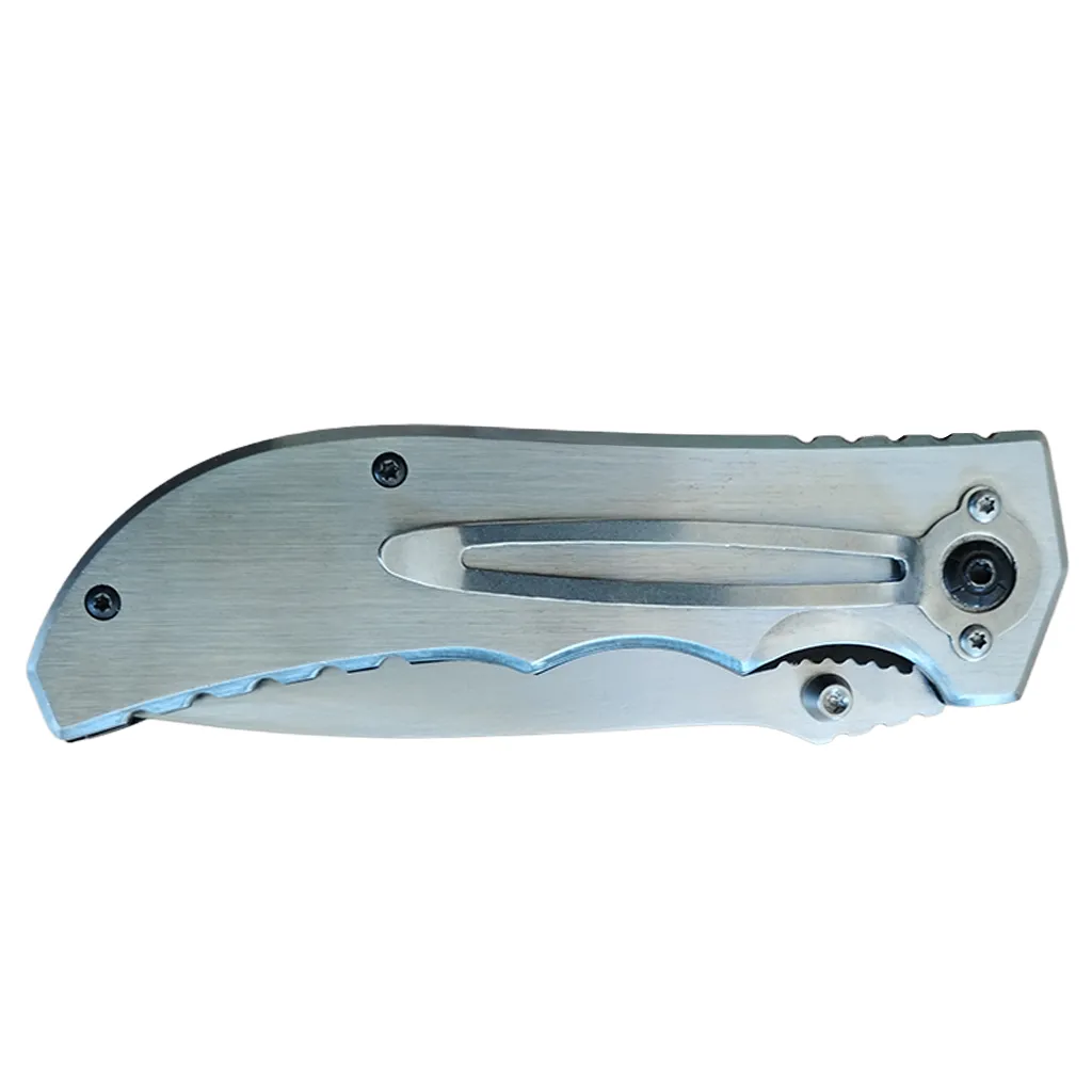 full steel side with belt clipof folding pocket knife blade closed