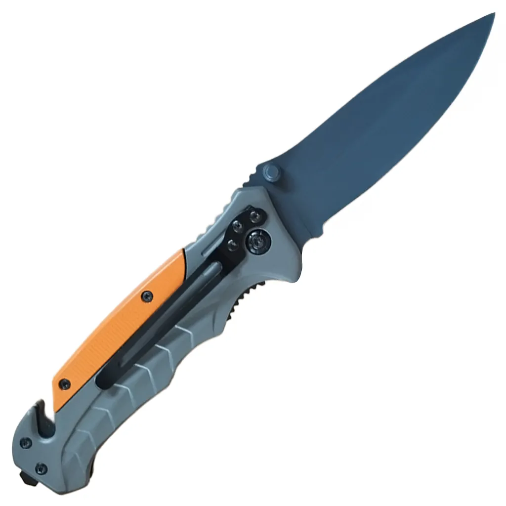 fully locking pocket knife with hi visibility orange handle accents