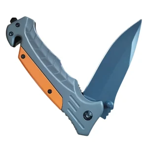 fully locking safety pocket knife with folding blade and orange accented handle