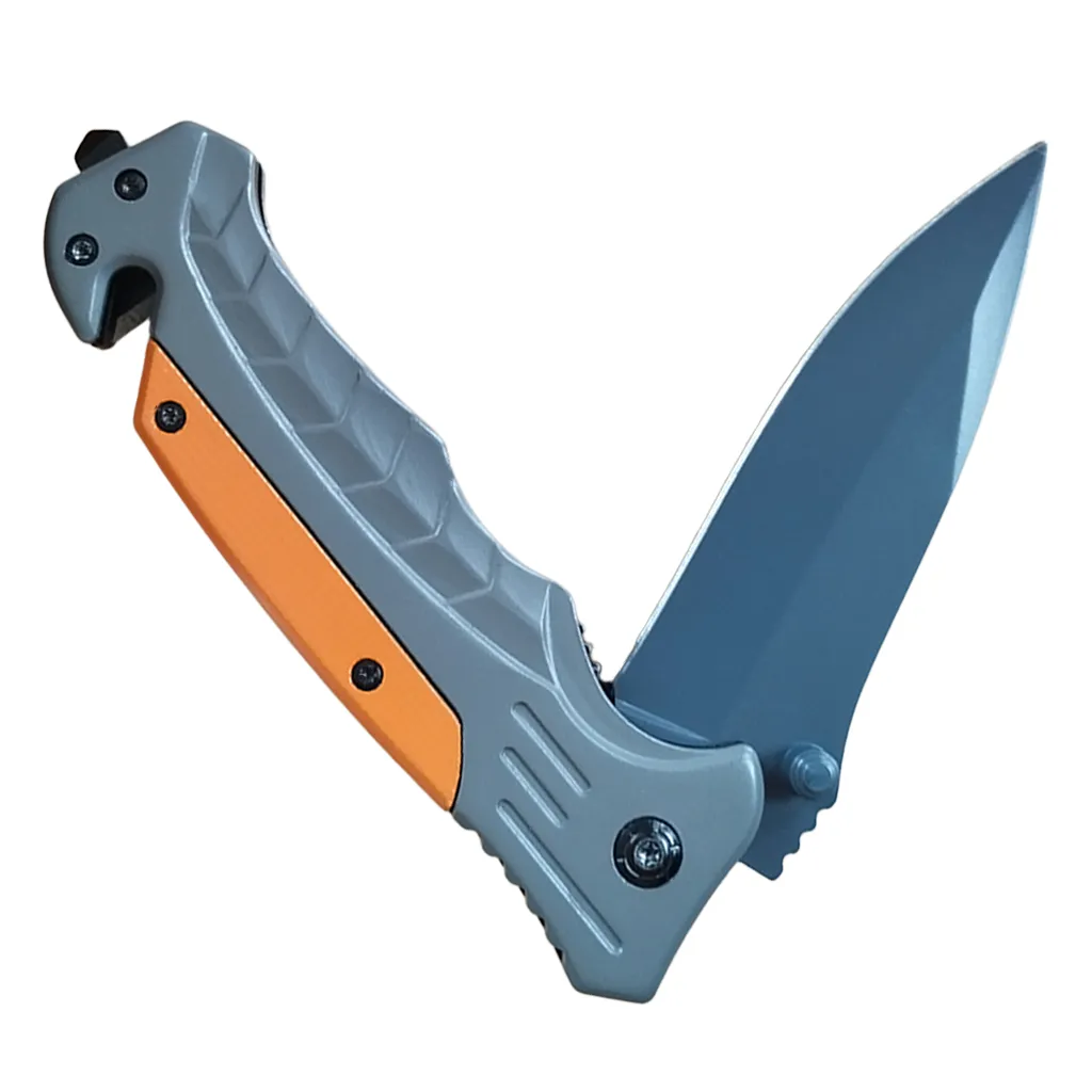 fully locking safety pocket knife with folding blade and orange accented handle