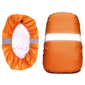 image showing both sides of the orange backpack rain cover