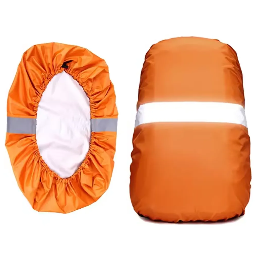 image showing both sides of the orange backpack rain cover