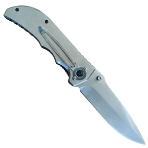 large pocket knife full steel side view with belt clip