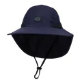 navy blue bucket hat with flap to cover neck
