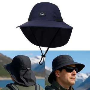 Navy Blue Sun Hat with Neck Flap – UV Protection Bucket Hat for Hiking