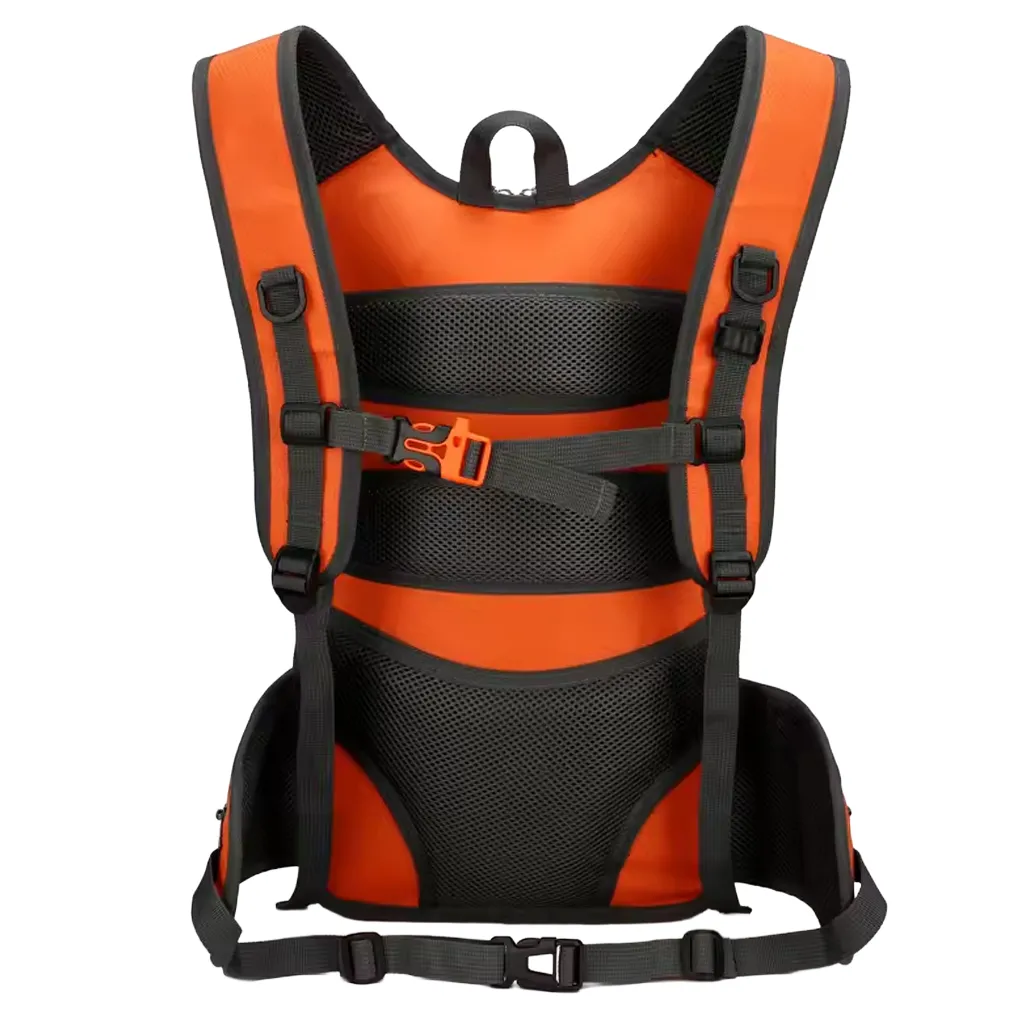 rear view image of day hike orange backpack showing padding and back support