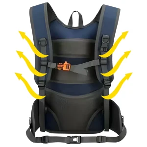 rear view of 20L navy blue Backpack showing ventilation flow