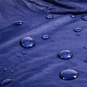 water droplets on sleeping bad fabric demonstraing waterproof fabric