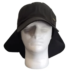 Black Cap with Neck Flap Front Profile