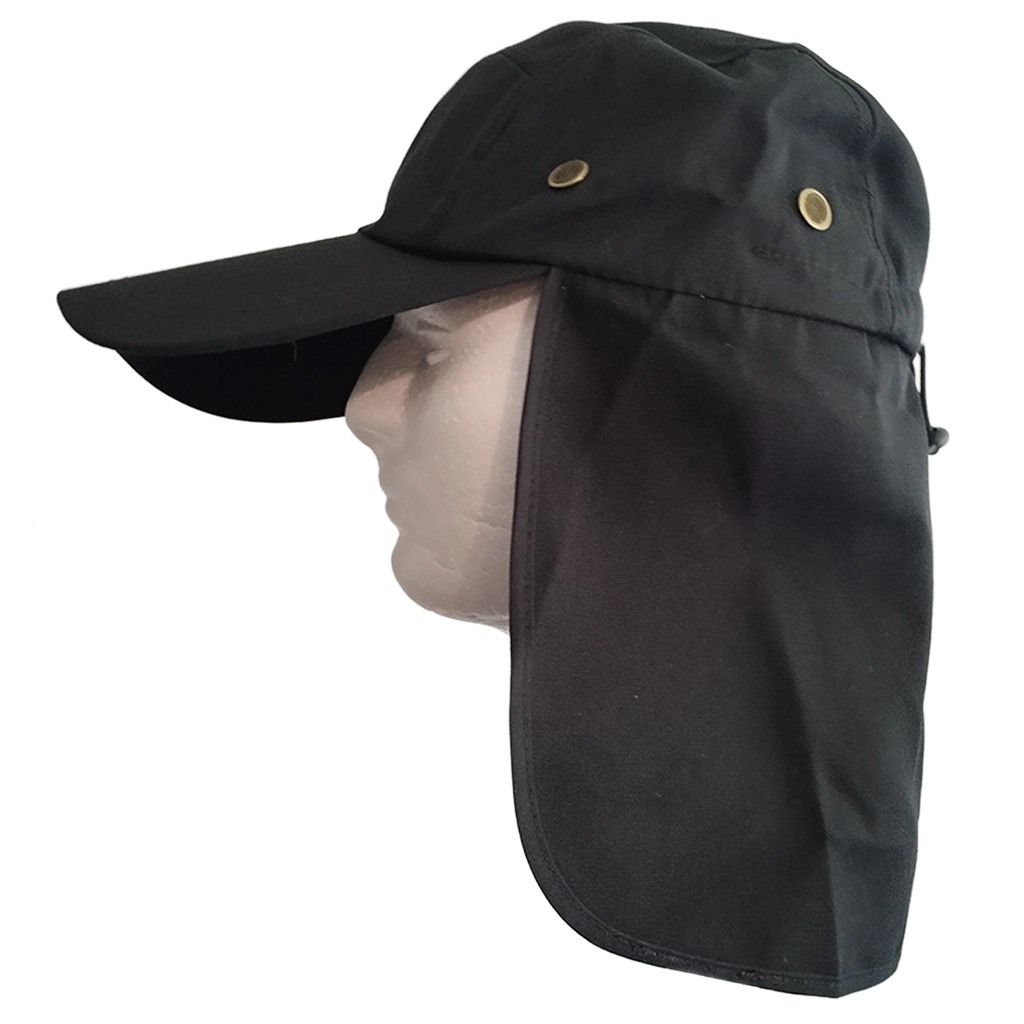 Black Cap with Neck Flap Side Profile
