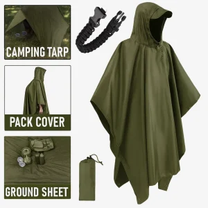 Emergency Poncho Set 3-in-1 Army Green Rain Tarp and Groundsheet + Paracord Bracelet