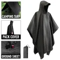 Rain Poncho Tarp and Groundsheet 3 in 1 Hooded Black Rain Coat with Pocket Paracord Bracelet Hikera Treksheild NZ Main Image Updated 2026