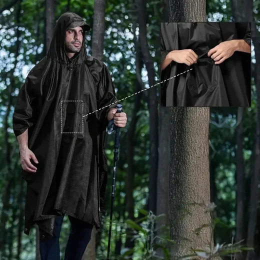 hikera trekshild front pocket highlight on the front of the raincoat