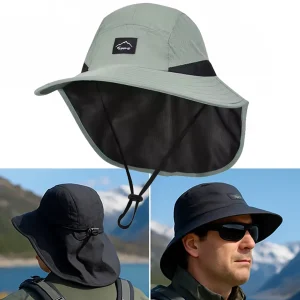 Light Army Green Sun Hat with Neck Flap | Wide Brim UV Protection