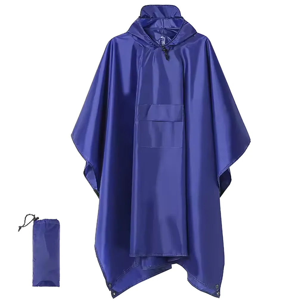 Blue Rain Poncho Tarp and Groundsheet 3-in-1 Hooded Rain Coat with Pocket + Paracord Bracelet