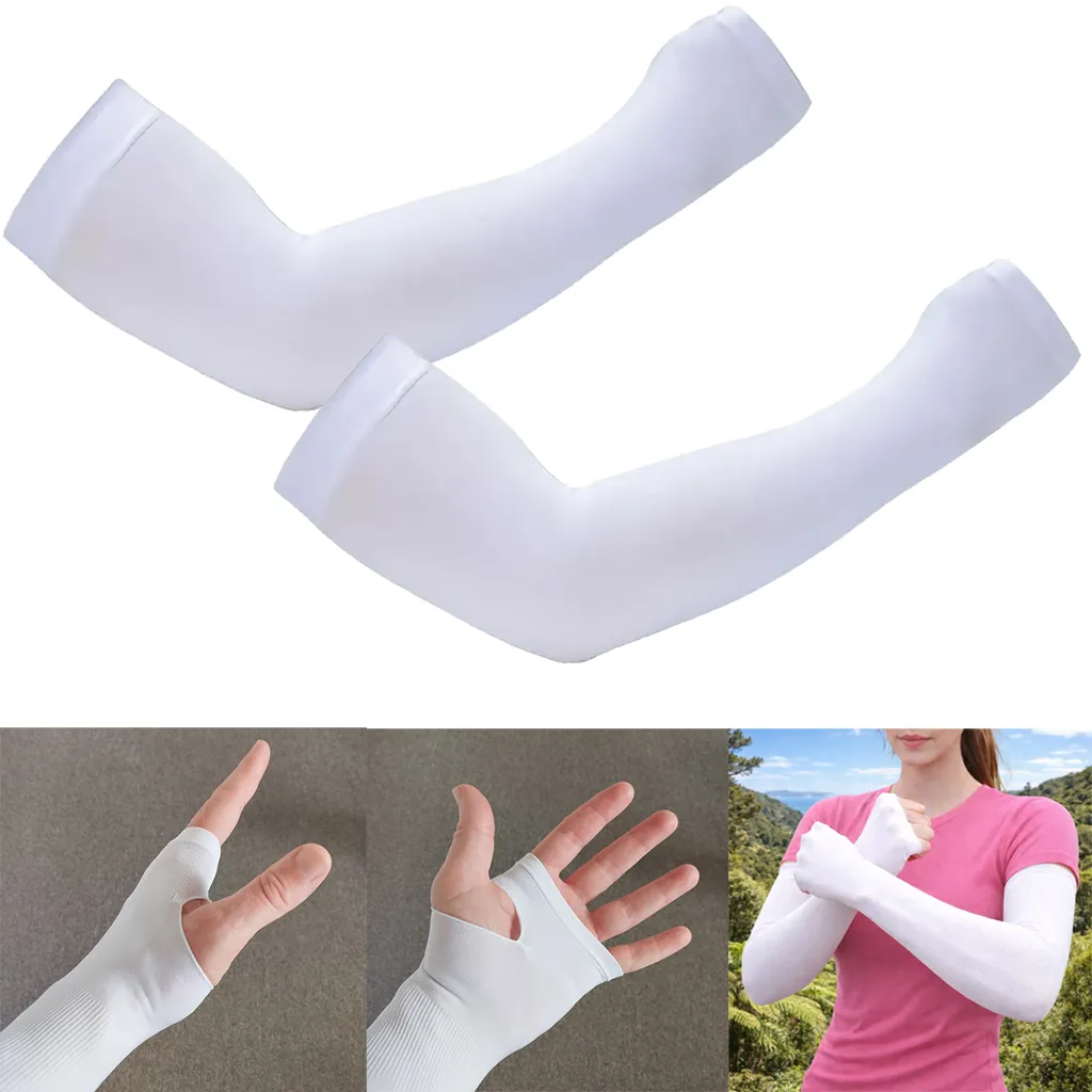 White Arms Sleeves With Thumb Holes Cooling Sun Sleeves for NZ Outdoors