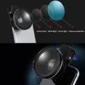 Clip-on wide angle phone lens showing UV filter layers and light correction diagram