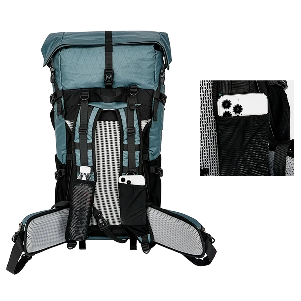 Close up of a shoulder strap pocket holding a phone for quick map checks on the trail.