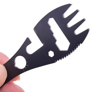 Close-up of the fork end showing serrated edge, opener cut-out and hex hole