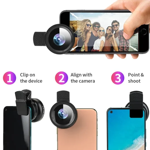 How to use clip-on phone lens steps clip on, align camera, then shoot