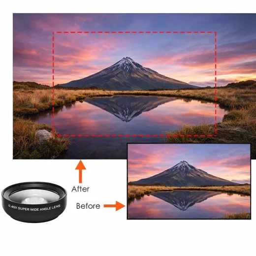 Landscape comparison showing wider field of view with 0.45x wide angle lens