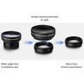 Phone lens kit showing twist to split wide angle and macro lens sections
