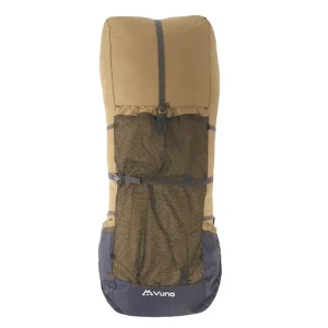 brown frameless backpack for tramping front view