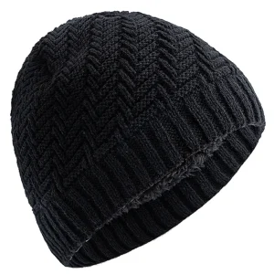 Vuno Knitted Beanie with Fleece Lining – Black