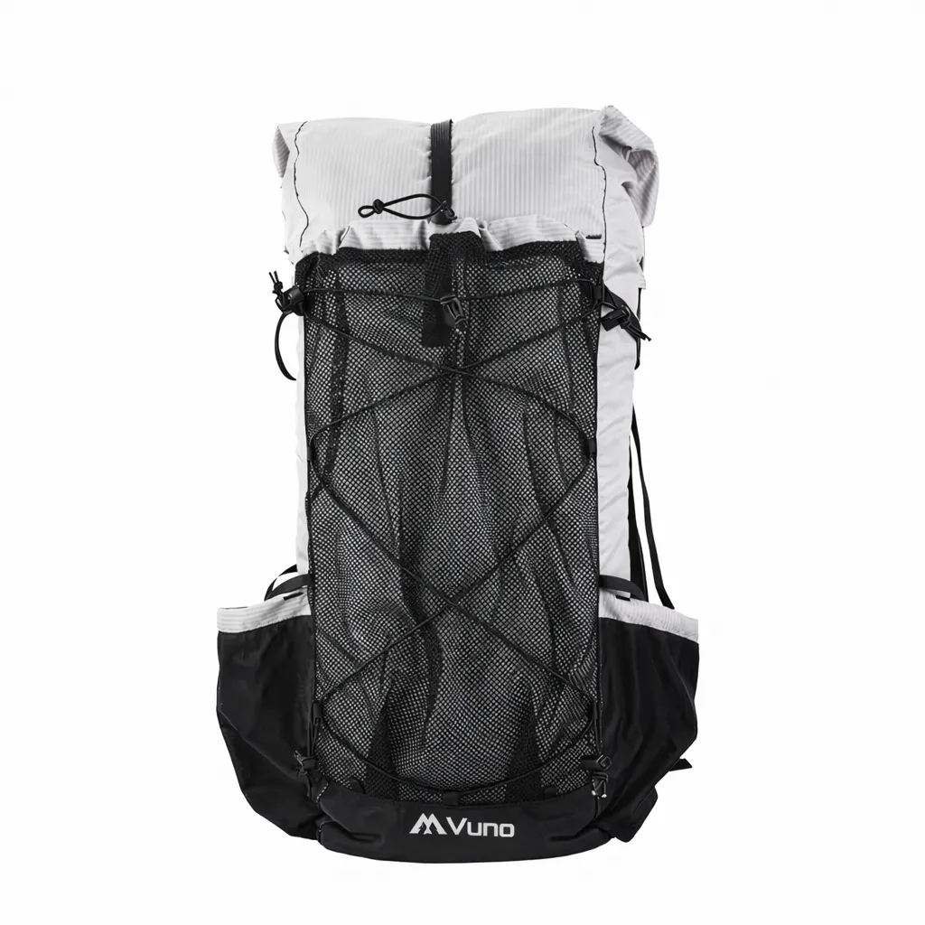 Vuno Ultralight Hiking Backpack 56L Grey Black Frameless Tramping Pack