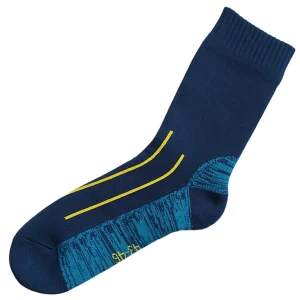 blue waterproof sock with yellow lines