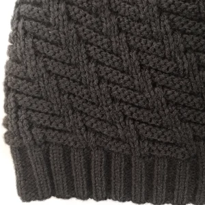 close up of acyrlic beanie knitted pattern