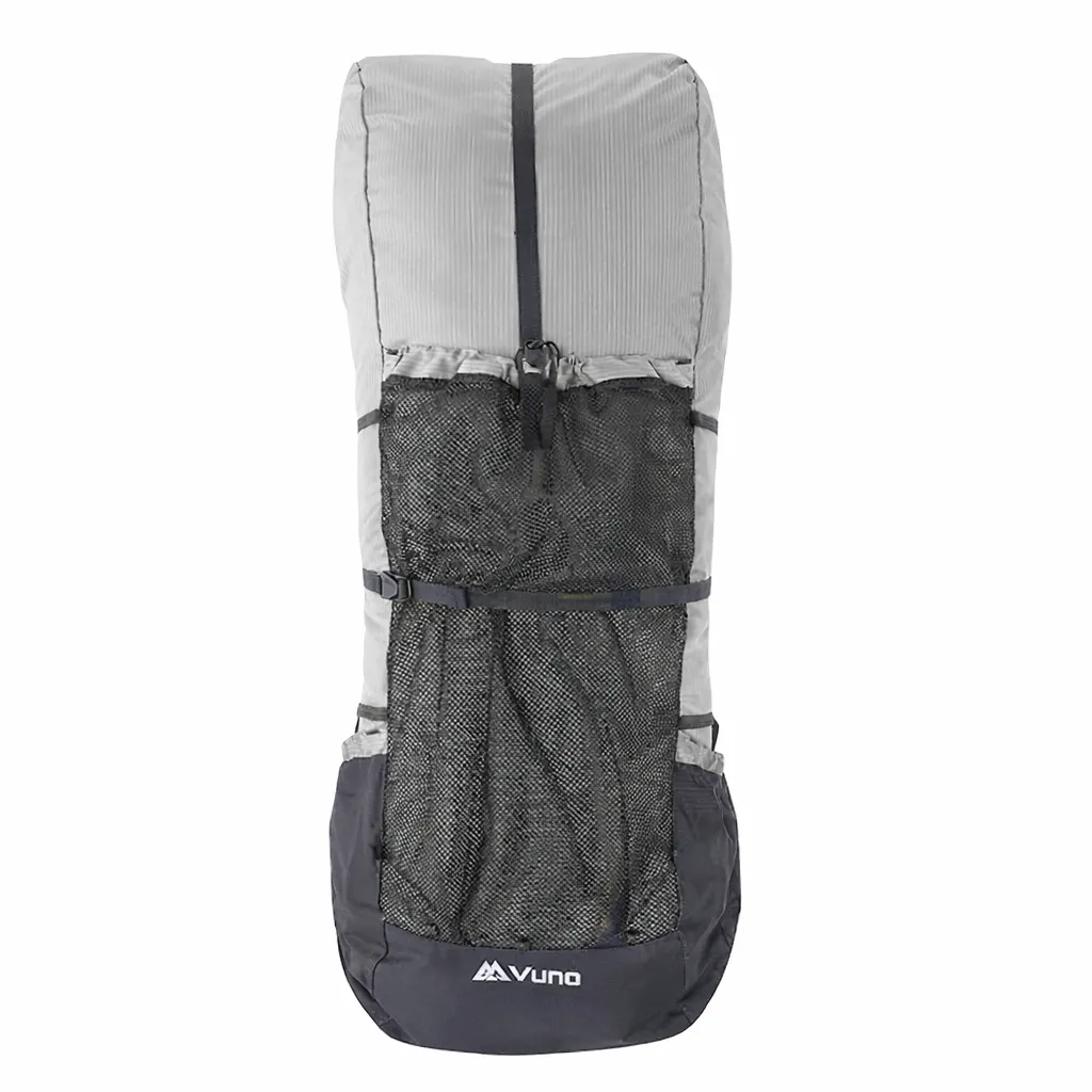 grey vuno ultra lightweight tramping pack with bag fully extended