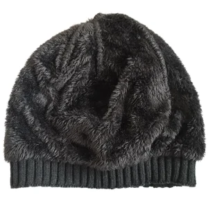 inside fleece lining of black acrylic knitted beanie