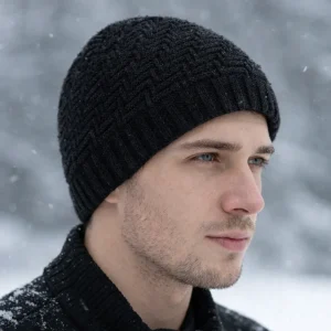 man wearing a black vuno xxx fleece lined beanie