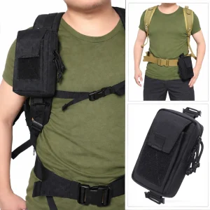 Backpack Strap Pouch Black 1000D Nylon MOLLE Shoulder Strap Pocket 170 x 100 x 35mm