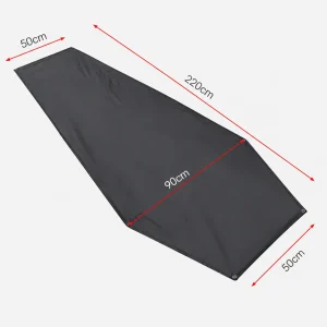 Black Footprint for Vuno Bivvy Bag showing 220cm length, 90cm widest point and 50cm end width