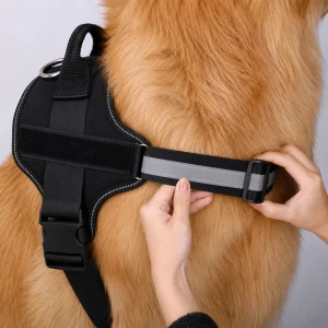 image showing how to adjust the front of the harness to fit dog correctly