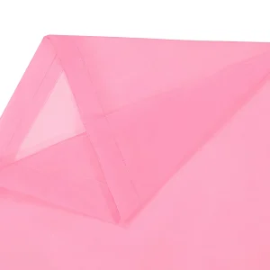 Close up of pink rain poncho side panel showing translucent EVA material and stitched edge