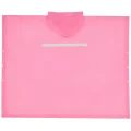Pink rain poncho laid flat showing back reflective strip