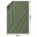 Green Vuno microfibre towel laid flat showing its 80 x 130 cm dimensions