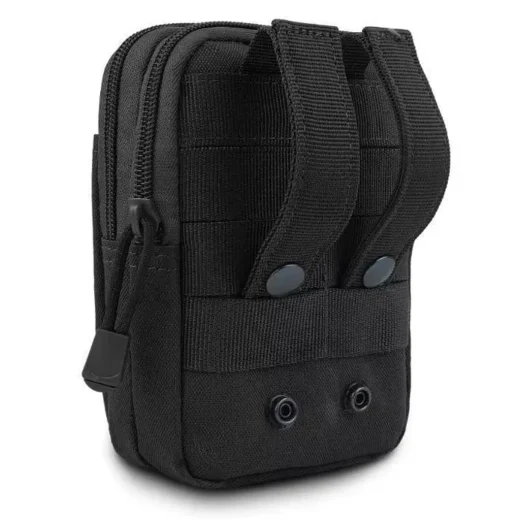 Rear view of Vuno black Waist Bag Pouch showing belt attachment straps and webbing