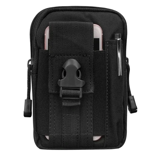 Vuno black Waist Bag Pouch with cellphone pocket buckle retaining strap and pen sheath