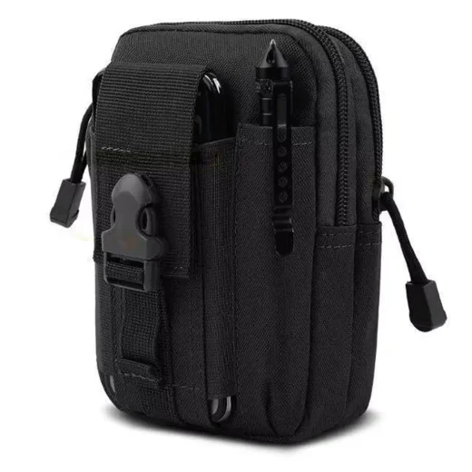 Vuno black Waist Bag Pouch with front cellphone pocket and pen or flashlight sheath