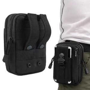 Vuno Waist Bag Pouch Black Waterproof Nylon 18 x 12 x 6 cm
